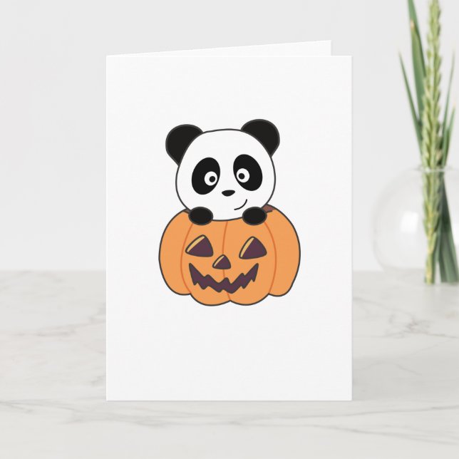 Tarjeta Panda En Calabaza Dulce Pandas Feliz Halloween (Anverso)