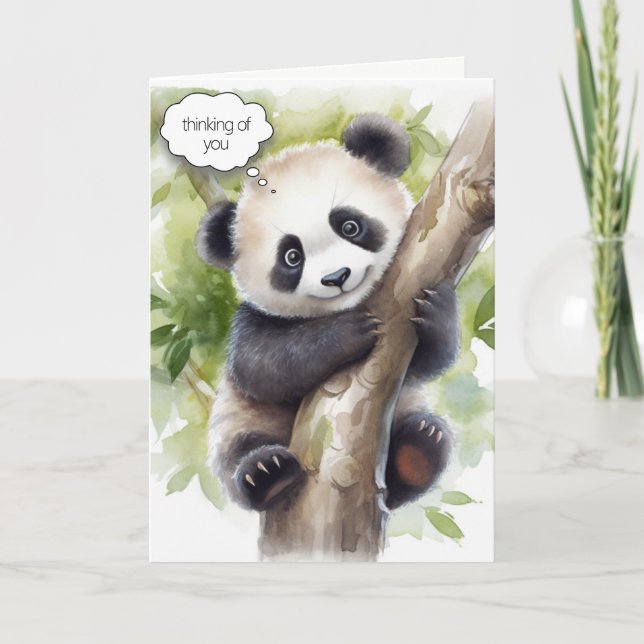 Tarjeta Panda En La Acuarela De Árbol (Anverso)