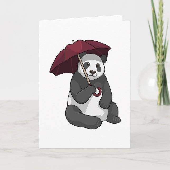 Tarjeta Panda en la lluvia con paraguas (Anverso)