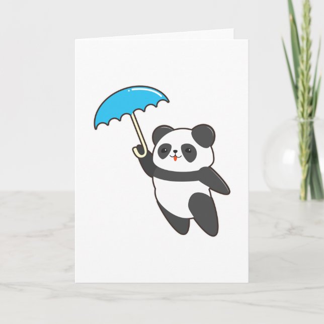 Tarjeta Panda en la lluvia con paraguas (Anverso)