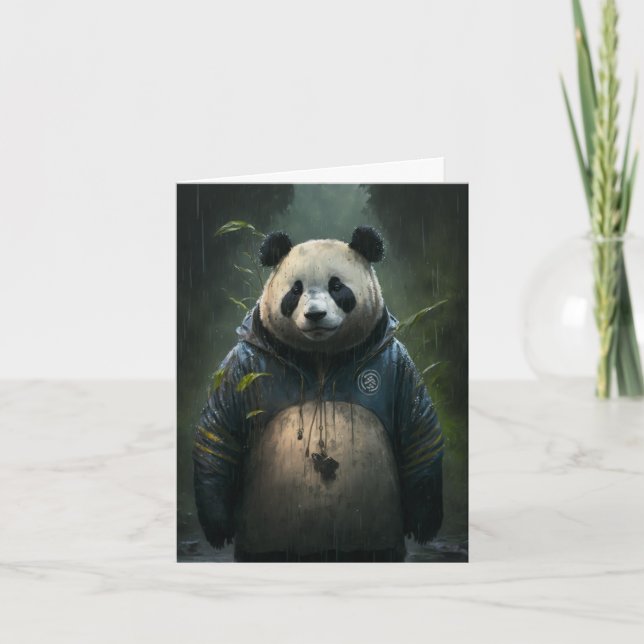 Tarjeta Panda en la lluvia en blanco en todas las ocasione (Anverso)