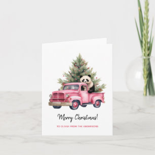 Tarjeta Panda en Navidades de Camiones Vintage Rosados