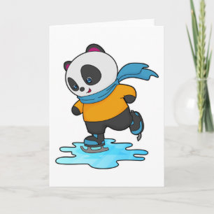 Tarjeta Panda en patinaje sobre hielo con patines de hielo