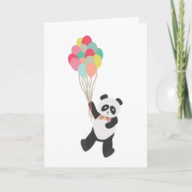 Tarjeta Panda Fiesta - Panda de cumpleaños con globos (Anverso)