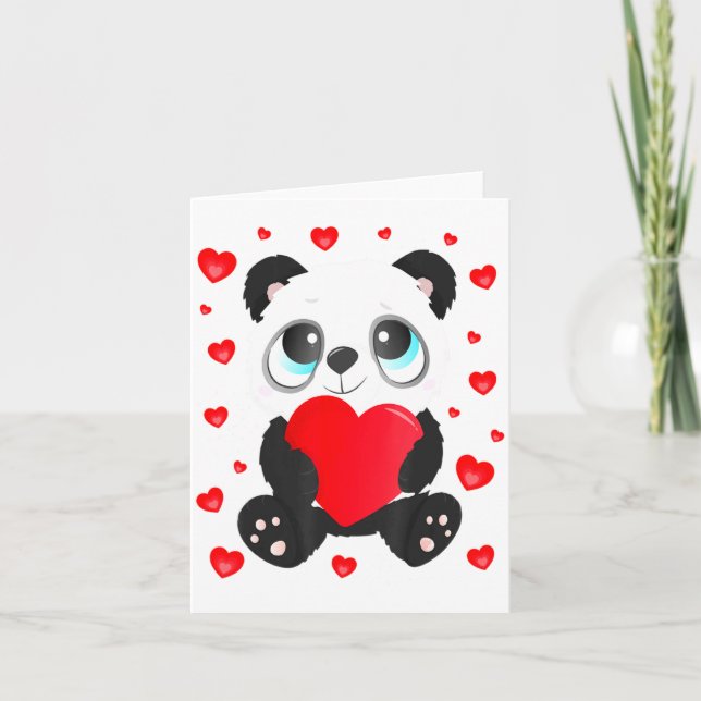 Tarjeta Panda Heart Valentines Day Girls Kids Women Bear L (Anverso)