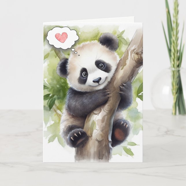 Tarjeta Panda In Tree Thinking de You (Anverso)