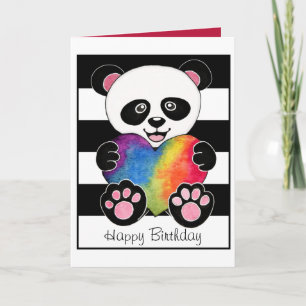 Tarjeta Panda linda de la acuarela con el corazón del arco