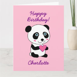 Tarjeta Panda lindo con niños del corazón Cumpleaños perso