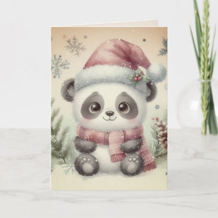 Tarjeta Panda Navideño Antiguo Nostálgico Vintage