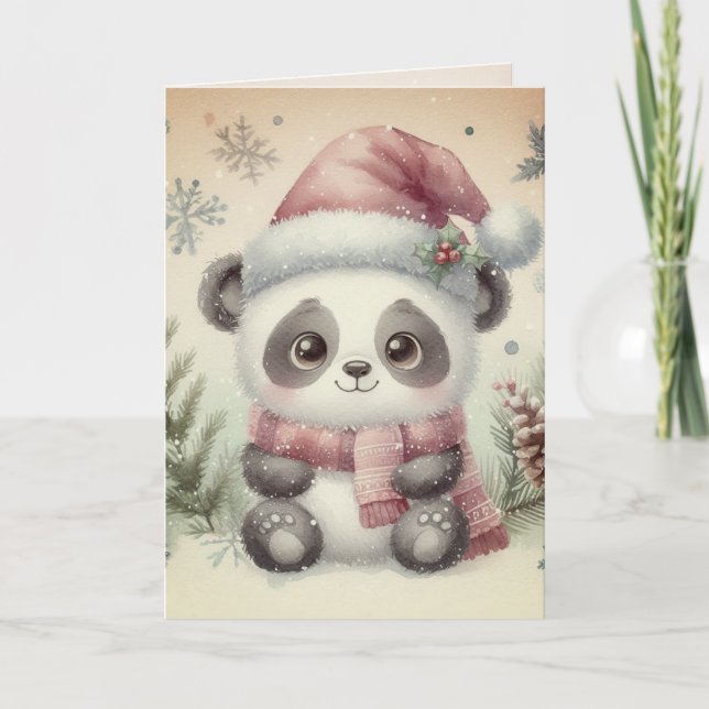 Tarjeta Panda Navideño Antiguo Nostálgico Vintage (Anverso)