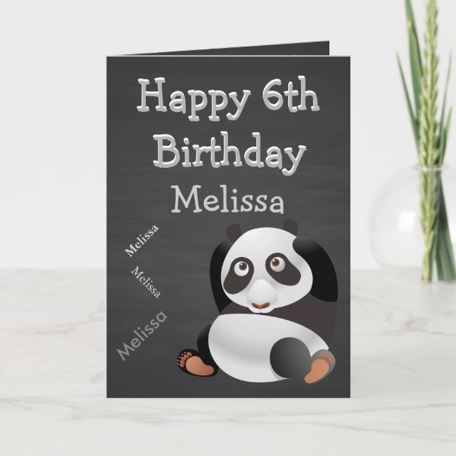 Tarjeta Panda Nombre Personalizado Kid's Birthday Chalkboa (Anverso)