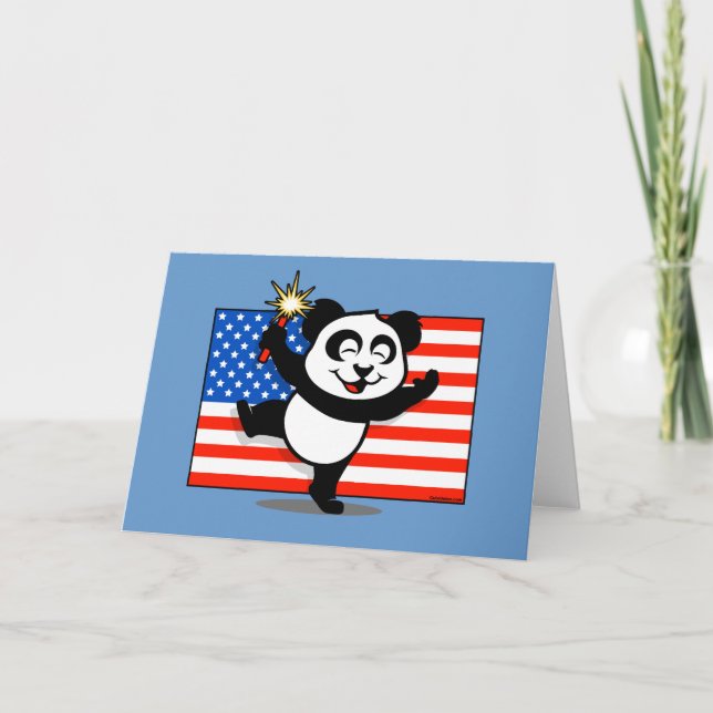 Tarjeta Panda patriótica con la bandera americana (Anverso)