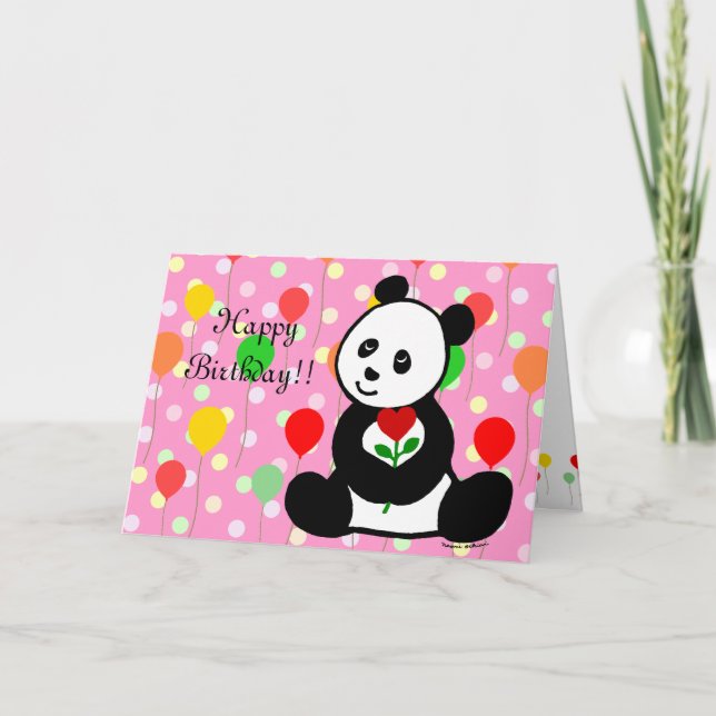 Tarjeta Panda Personalizado y A Heart Flower Birthday (Anverso)
