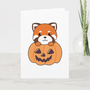 Tarjeta Panda Rojo En Calabaza Cute Pandas Feliz Halloween
