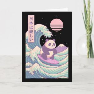 Tarjeta Panda Surfing Ola Japonesa Japón