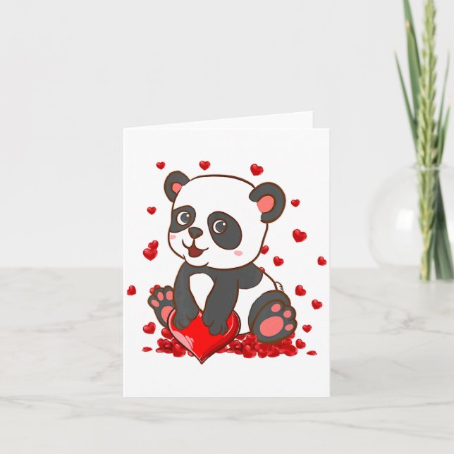 Tarjeta Panda With Hearts Valentines Day Women And Girls  (Anverso)