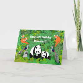 Tarjeta Panda y amigos en el bosque de Bambú
