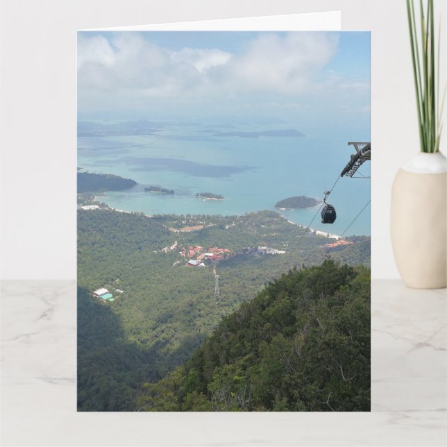 Tarjeta Panorama de Isla Tropical con Teleférico (Anverso)