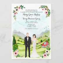 Tarjeta panorámica Boda de retrato ilustrado de pa