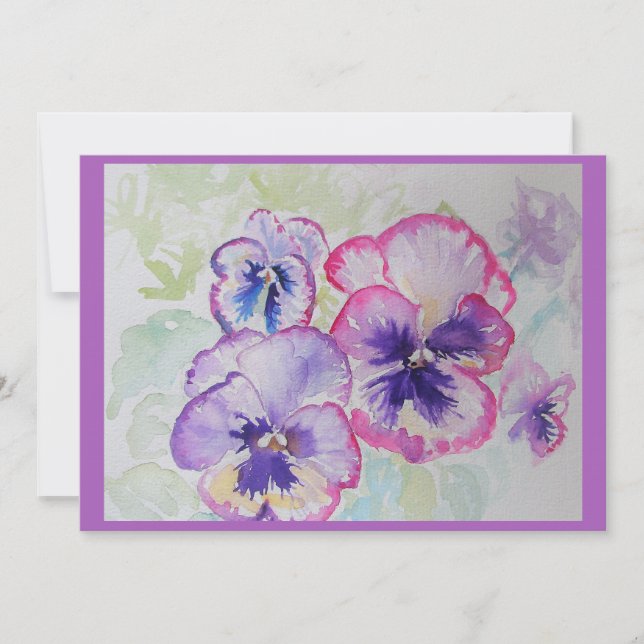 Tarjeta Pansies rosados Perfectos Copos de color de agua m (Anverso)
