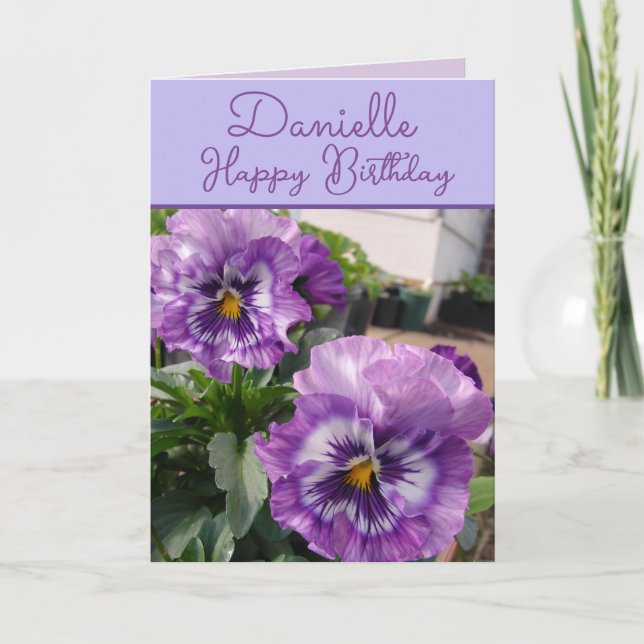 Tarjeta Pansy Purple Flower floral Girls Name Birthday (Anverso)