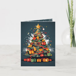 Tarjeta Pantalla de árbol de navidad de arte pop festivo