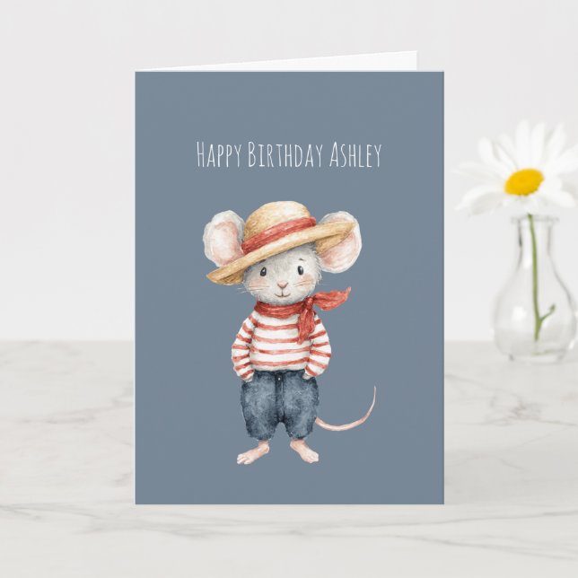 Tarjeta Pantalones Vaqueros Azules Rojos Ratón Cumpleaños (Planta pequeña)