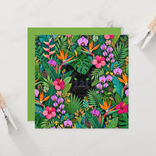 Tarjeta Pantera Negra Flores de la Jungla y Follaje Tropic