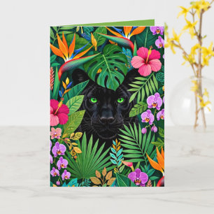 Tarjeta Pantera Negra Flores de la Jungla y Follaje Tropic