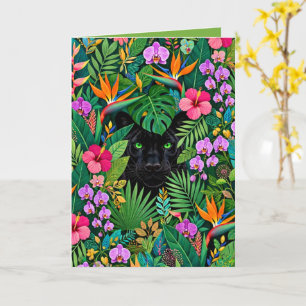 Tarjeta Pantera Negra Flores de la Jungla y Follaje Tropic