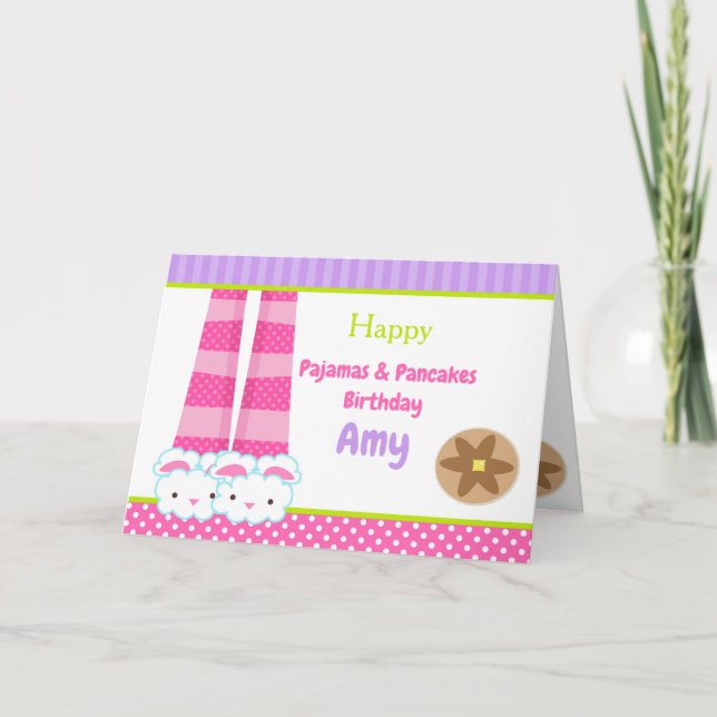 Tarjeta Pantuflas de conejo pijamas y crepes Fiesta de cum (Anverso)