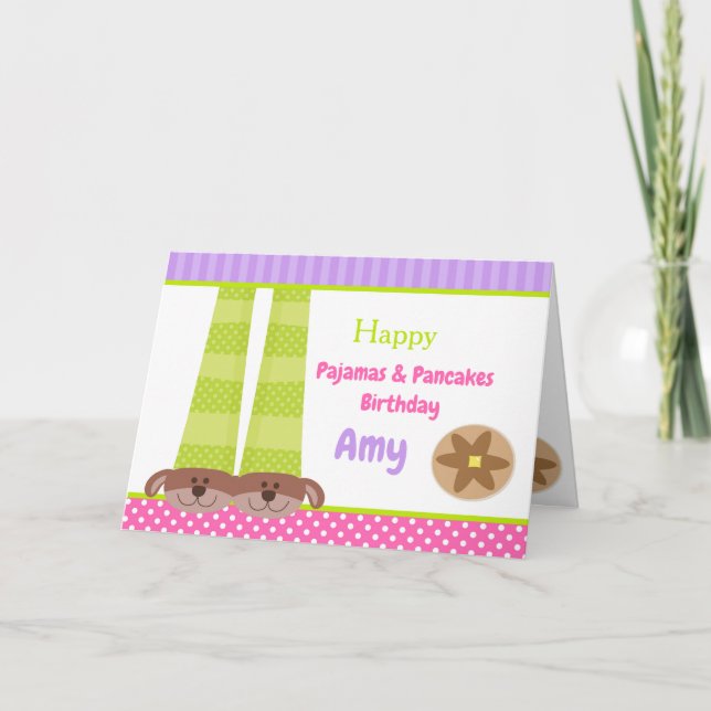 Tarjeta Pantuflas de perro pijamas y crepes Fiesta de cump (Anverso)