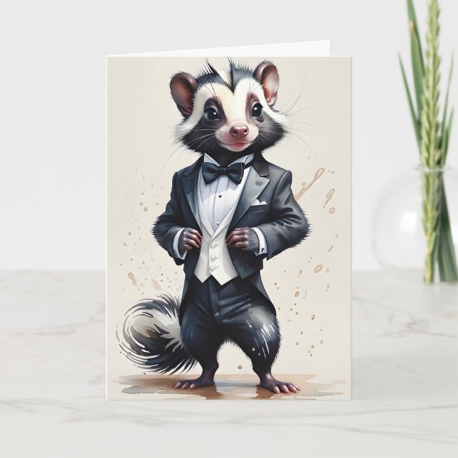 Tarjeta Pañuelo de corbata negra de esmoquin de zorrillo a (Anverso)