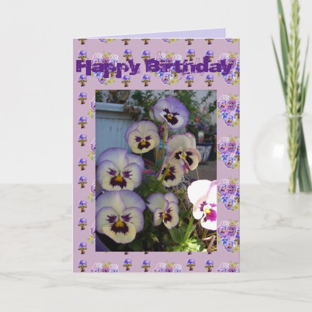 Tarjeta Pañuelo morado Pansies Flor Floral Flower Floral P (Anverso)