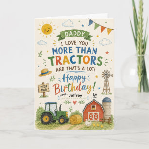 Tarjeta Papá Adorable, Te Quiero Más Que Tractores Saludo
