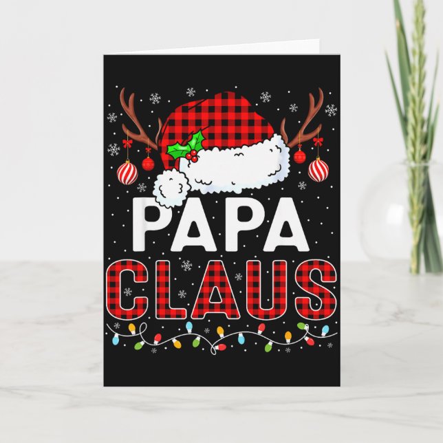 Tarjeta Papa Claus Christmas Lights Santa Hat Pajama Famil (Anverso)