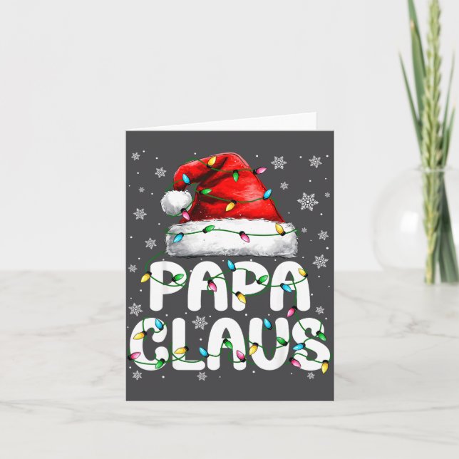 Tarjeta Papa Claus Santa Hat Christmas Lights Pajama Famil (Anverso)
