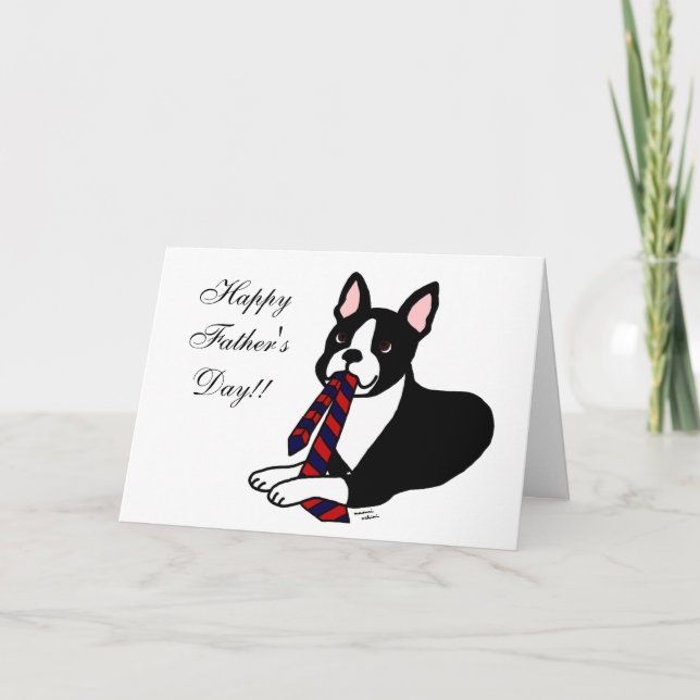 Tarjeta Papá de Boston Terrier con el lazo 2 (Anverso)