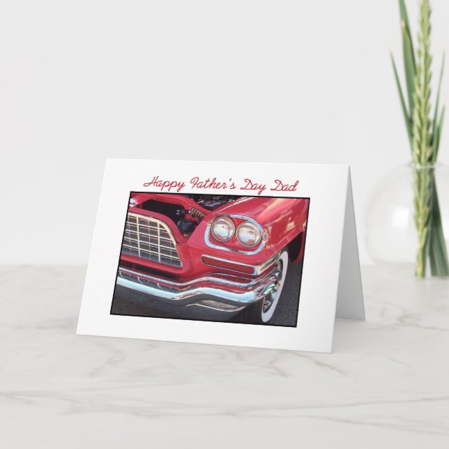 Tarjeta Papá del Día del Padre, auto rojo en blanco (Anverso)