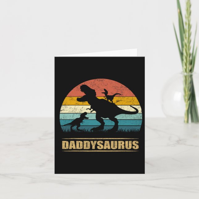 Tarjeta Papa Dinosaurio Daddysaurus 2 Dos Niños Padre Dive (Anverso)