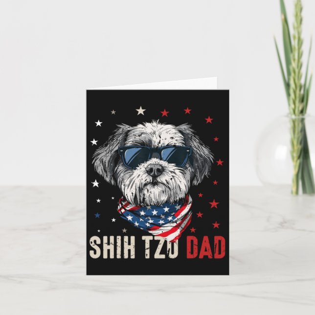 Tarjeta Papá Divertido de Shih Tzu EE. UU. Celebra 4 de Ju (Anverso)