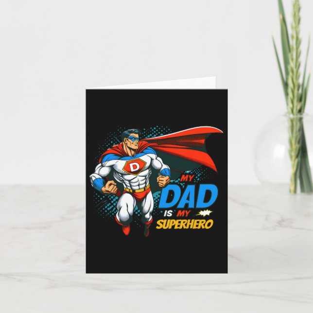 Tarjeta Papá es mi superhéroe niños Cool Día del Padre Cóm (Anverso)