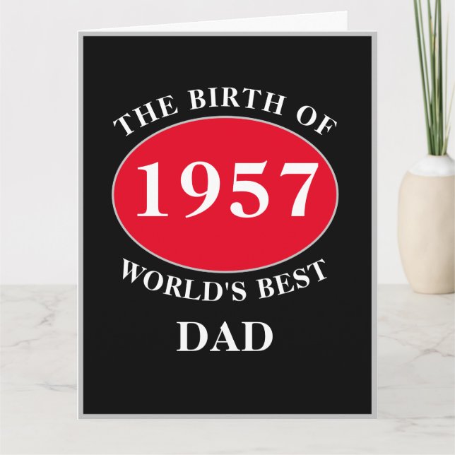 Tarjeta Papá Feliz Cumpleaños Monograma Año Negro Grande (Anverso)