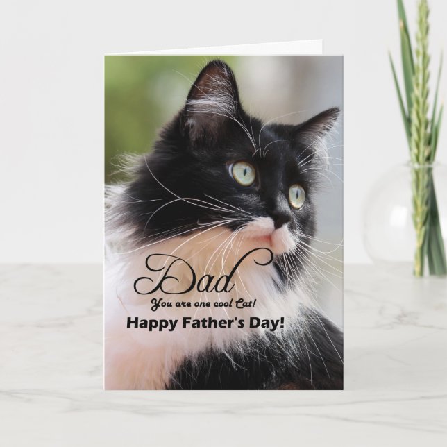 Tarjeta Papá / Feliz Día del Padre - Gato de Tuxedo (Anverso)