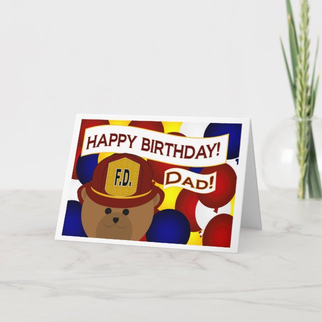 Tarjeta ¡Papá - héroe del bombero del feliz cumpleaños! (Anverso)