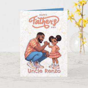 Tarjeta Papá negro y hija se dan un golpe de puño naranja 