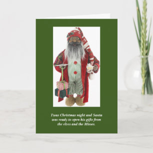 Tarjeta Papá Noel afroamericano abre carta de regalos para