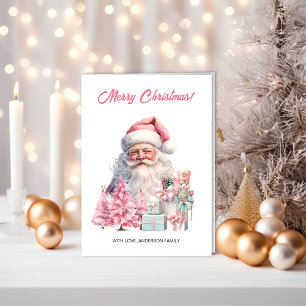 Tarjeta Papá Noel, árboles de Navidad y chicharrones