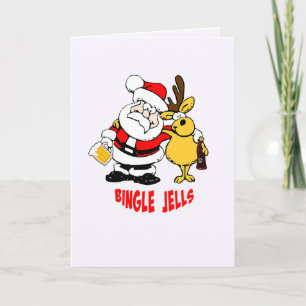 Tarjeta Papá Noel Borracho Con Reno Borracho Bingle Jells