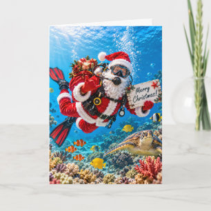Tarjeta Papá Noel Buceando Navidad Subacuática Fiesta